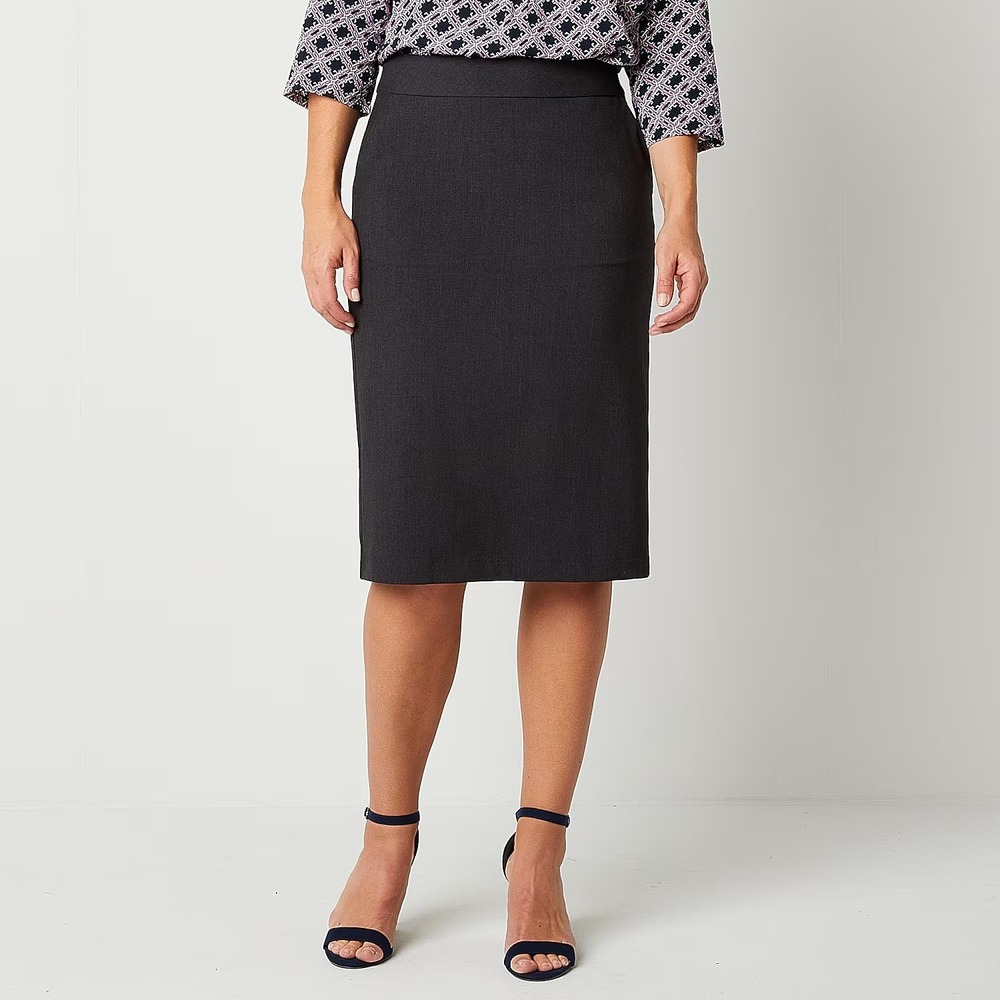 MSRP $54 Liz Claiborne Womens 20 Tall Charcoal Heather Midi Pencil Skirt Mid Ris